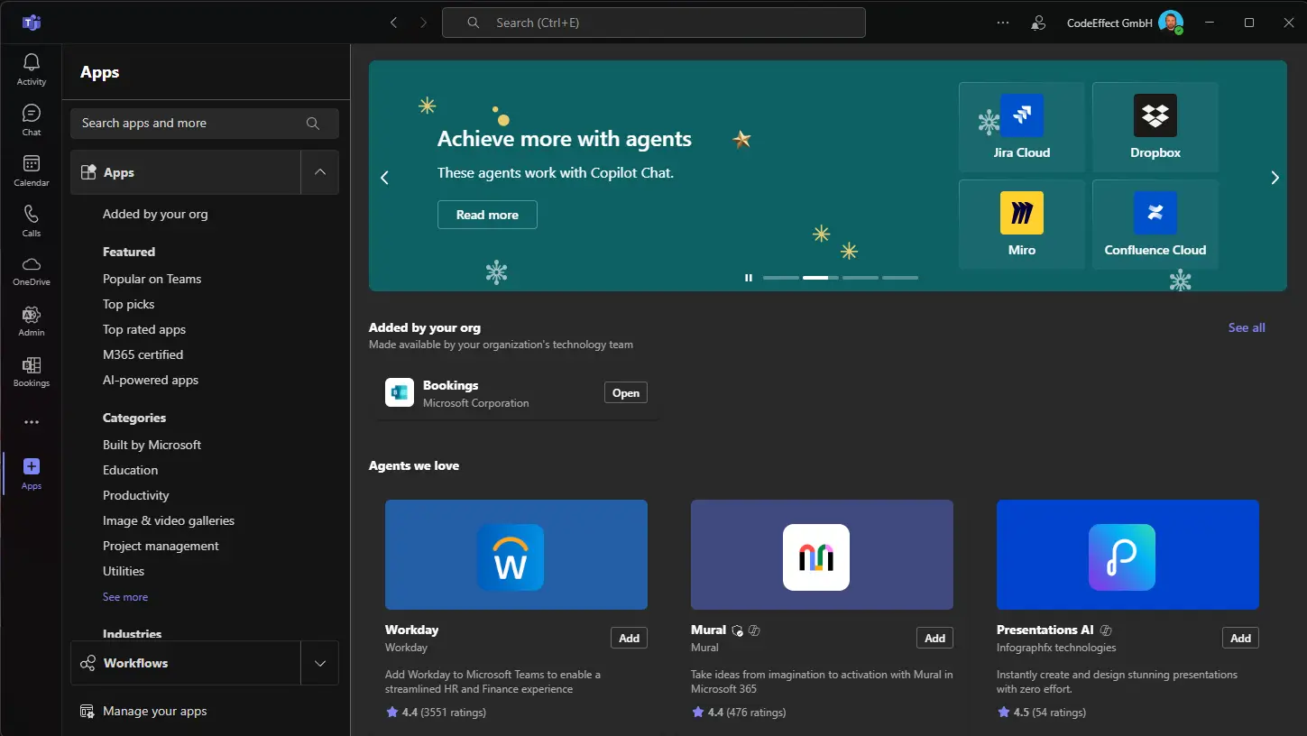 1. Open app store in Microsoft Teams